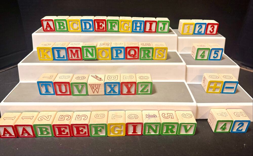 Wooden alphabet letters blocks & numbers stack learn play